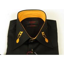 Men Axxess Turkey Shirt 100% Cotton Musical Note 224-56 French Cuffs Black Gold image 7