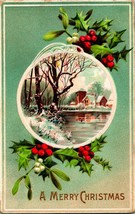 Merry Christmas Winter Scene Mistletoe Holly Embossed 1908 DB Postcard Z12 - $4.90