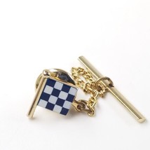 Swank Black And White Checkered Racing Flag Gold Tone Enamel Lapel Pin T... - £10.27 GBP