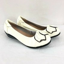Womens Leather Low Wedge Heels Applique Ivory Black Size 230 US 5 - $19.24