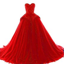 Plus Size Beaded Lace Peplum Long Ball Gown Formal Prom Evening Dress Red US 18W - $178.19