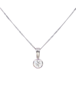 Round Natural Diamond Solitaire Rubover Set Pendant &amp; Chain 0.50ct GIA C... - €1.975,91 EUR