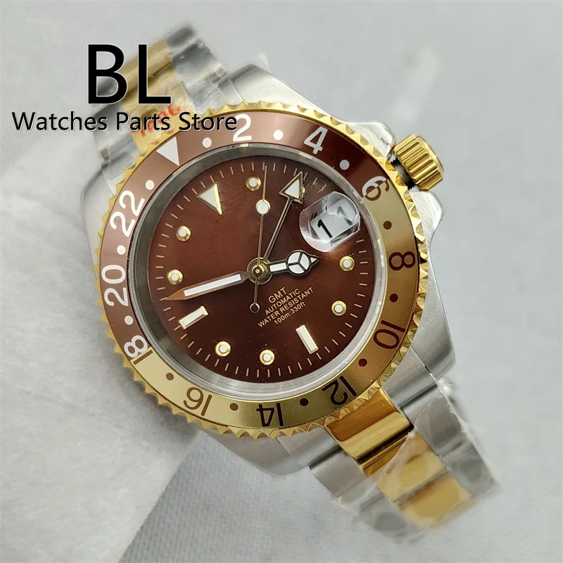 40mm Rootbeer GMT Men Watch NH34 Automatic Movement Luxury Two Tone Gold... - $215.31