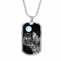 Express Your Love Gifts Bark at The Moon Wolf Necklace Engraved 18k Gold Dog Tag - £55.15 GBP