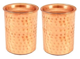 Hammered Copper Glass Tumbler with Lid, Drinkware and Health Benefits, Set of 2 - £20.09 GBP