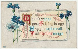 Vintage Postcard Birthday Blue Flowers Verse Embossed 1912 - £6.32 GBP