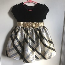 Bonnie Jean Baby 24 Months Black Gold Plaid Puffed Sleeve Dress Velvet - $18.00