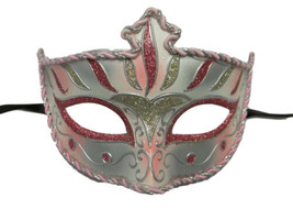 Pink Rose Silver Venetian Mask Mardi Gras Masquerade Party - £11.89 GBP