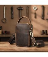 Leather Men's Crossbody Bag, Vintage Small Shoulder Phone Bag, Designer ... - $62.00