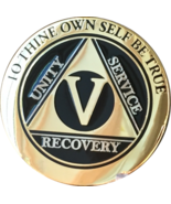 5 Year AA Medallion Elegant Black Gold &amp; Silver Plated RecoveryChip Design - £11.98 GBP