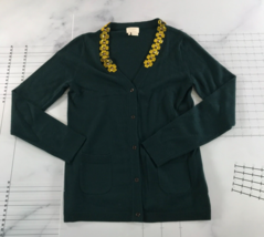 Kate Spade Sweater Womens Medium Green Button Front Pockets Beaded Neck - $24.74