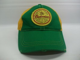Budweiser Beer Hat Factory Distressed Green Yellow Snapback Trucker Cap - £17.61 GBP