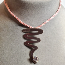 VTG 1980s All Sterling 925 Silver &amp; CZ Swirl Pendant on Pink Silk Necklace 13.5g - £31.74 GBP