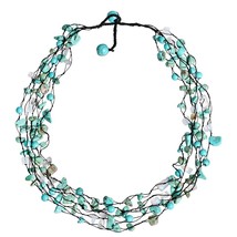 Vibrantly Colorful Chunky Layers of Turquoise and Quartz Multi-Strand Necklace - £18.71 GBP