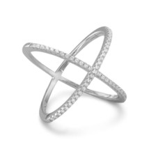 925 Sterling Silver Criss Cross &#39;X&#39; Ring 20mm Signity Diamond Stacking Wide Band - £72.91 GBP