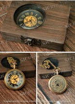 Antique Vintage Brass Pocket Watch With Wooden Box, Personalized Pocket Watch - £26.38 GBP