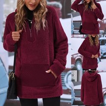  Women&#39;s Fleece Fuzzy Casual Sweaters Tunic Hooded Cardigan Coat S-XL - £37.33 GBP