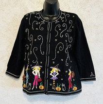Jack B Quick Black Halloween Beaded Embellished Cardigan Witches Cats Size Small - £19.46 GBP