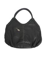 Donald J Pliner Braided Woven Trim Large Hobo Bag Black Leather Boho Flaws - $24.75