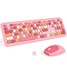 Wireless Keyboard And Mouse Combo, Pale Pink Full-Sized 2.4G Silent Keycap Color - £58.76 GBP