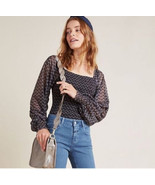 Anthropologie Womens L Smocked Balloon Sleeve Square Neck Casual Boho Fe... - $25.99
