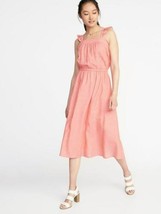 New Old Navy Women Orange Ruffle Strap Elastic Waist Linen Smocked  Midi... - £23.50 GBP