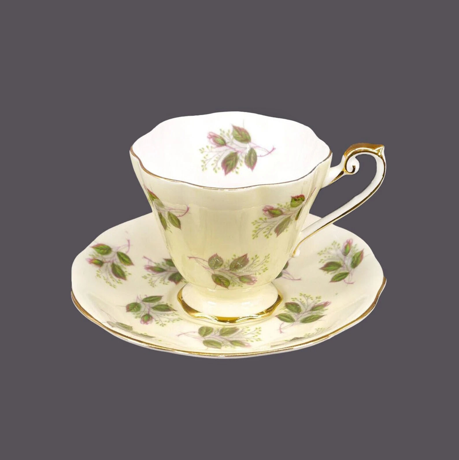Royal Standard cup and saucer set made in England. Pink florals on yellow. - $62.25