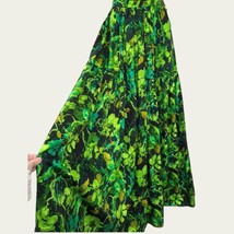 70s Maxi Skirt Green Black Print Vintage Casual 30 Waist - £30.37 GBP