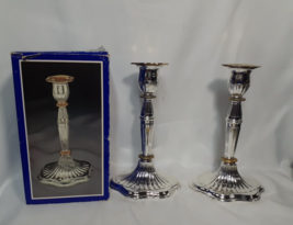 Vtg Touch of Gold Timeless Treasures Silver Gold Plated Candlesticks 8&quot; ... - £30.33 GBP