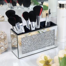 Mirrored Makeup Brush Holder Organizer, 3 Slot Glass Cosmetics Brushes Storage - £34.84 GBP