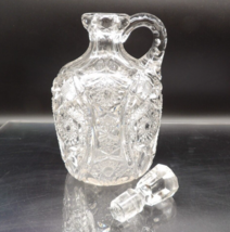 EAPG Vintage Pressed Clear Glass Decanter with Stopper Star Pattern 8.5&quot; Tall - £20.49 GBP