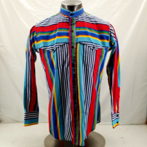 Vintage Ruddock Bros Shirt Men Rainbow  Striped Button Down Western Cowboy 90s L - £32.86 GBP