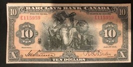 Reproduction Copy $10 1935 Barclays Bank Montréal Québec Chartered Bank Note - $3.99