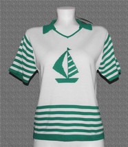 VTG Crystal-Kobe Green Sailboat Nautical S/S Collared Sweater Wm&#39;s S/P N... - $29.99