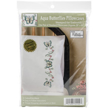 Tobin Stamped For Embroidery Pillowcase Pair 20&quot;X30&quot;-Aqua Butterfly - £15.81 GBP