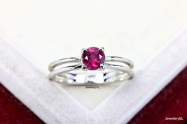 Ruby ring cut round ruby silver July birthstone ring engagement ring for women - £28.41 GBP