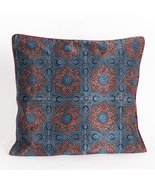 Ajrakh Hand-block Print Star Flower Cushion Cover - Red Blue - £29.81 GBP