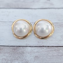 Vintage Stud Earrings Classic Statement Faux Pearl with Gold Tone Halo - $15.99