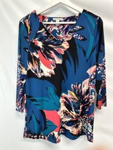 Dana Buchman Career Casual Tunic Knit Top Multicolored Floral 3/4 Sleeve S - £17.20 GBP