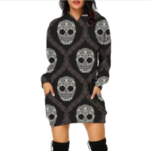 Grey Skull Halloween Printed Hoodie Dress - £23.13 GBP