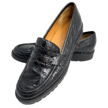Talbots 5.5 B Alligator Croc Leather Penny Loafers Flats Shoes Black Rubber Sole - £47.40 GBP