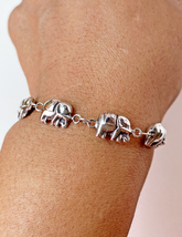 Silver Asian Elephant Bracelet, Elephant Link Chain, 925 Sterling Chain 7.5&quot;  - £26.31 GBP