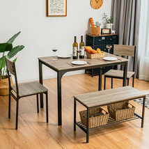 4 Pieces Rustic Dining Table Set with 2 Chairs and Bench-Gray - Color: Gray - £255.90 GBP