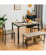 4 Pieces Rustic Dining Table Set with 2 Chairs and Bench-Gray - Color: Gray - £252.11 GBP