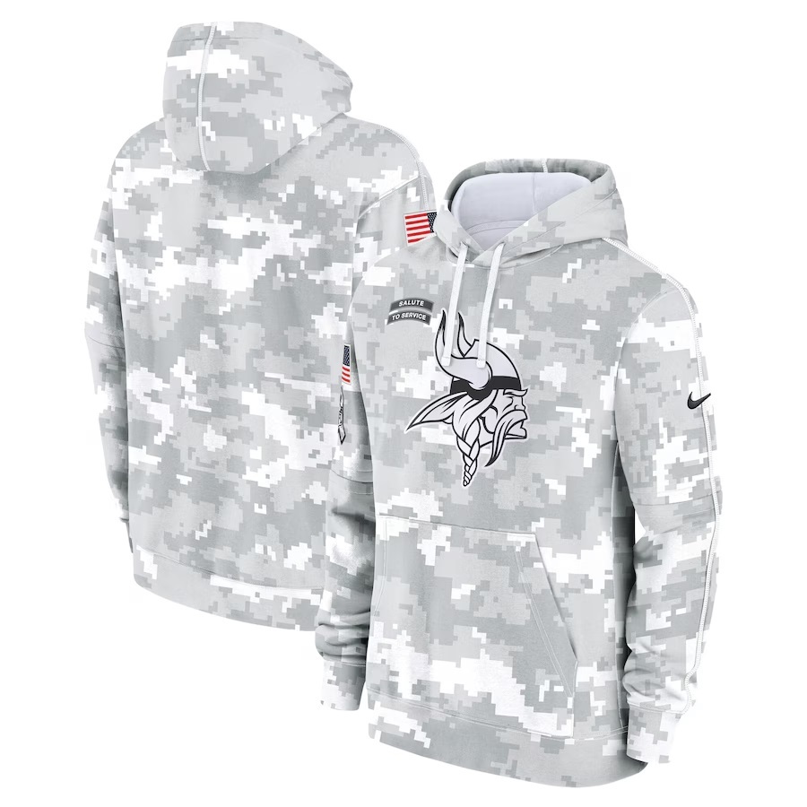Mens White Camo Vikings 2024 Salute to Service Pullover Hoodie - Minnesota
