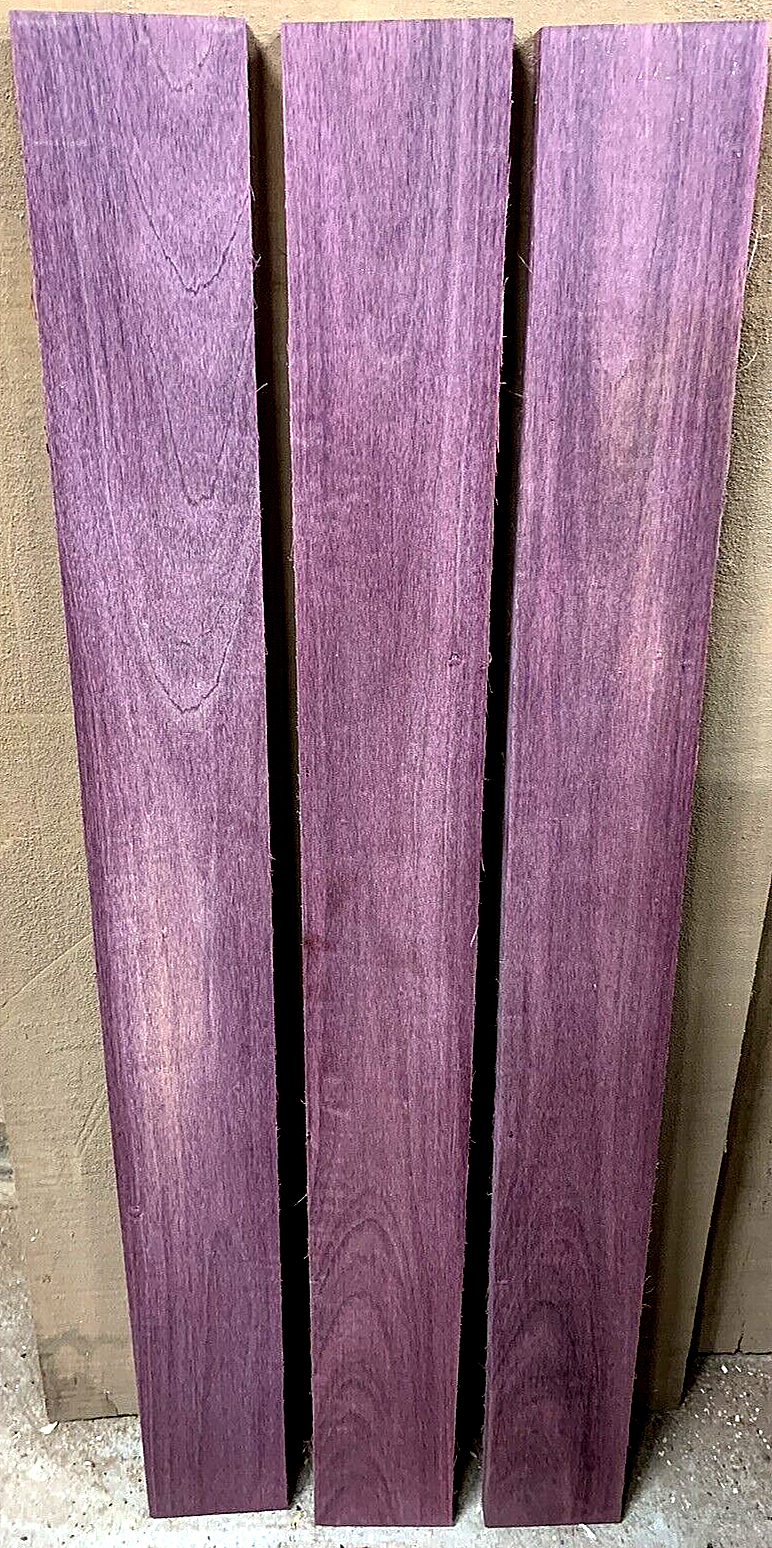 THREE (3) KILN DRIED SANDED S4S THIN PURPLEHEART LUMBER WOOD 16&quot; X 2&quot; X ... - $19.75