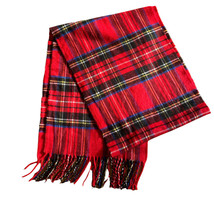ITALY DESIGN 20% Cashmere and 80% Viscose Red Plaid Long Scarf UNISEX - £8.76 GBP