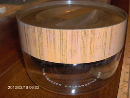 Vintage Pyrex See n Store 1 qt RoundStorage Canister Clear Glass Wood Grain Top - £30.32 GBP
