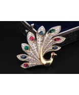 Vintage Attwood &amp; Sawyer Peacock Brooch – Gold-Tone, Crystal and Gem-Ton... - $83.00