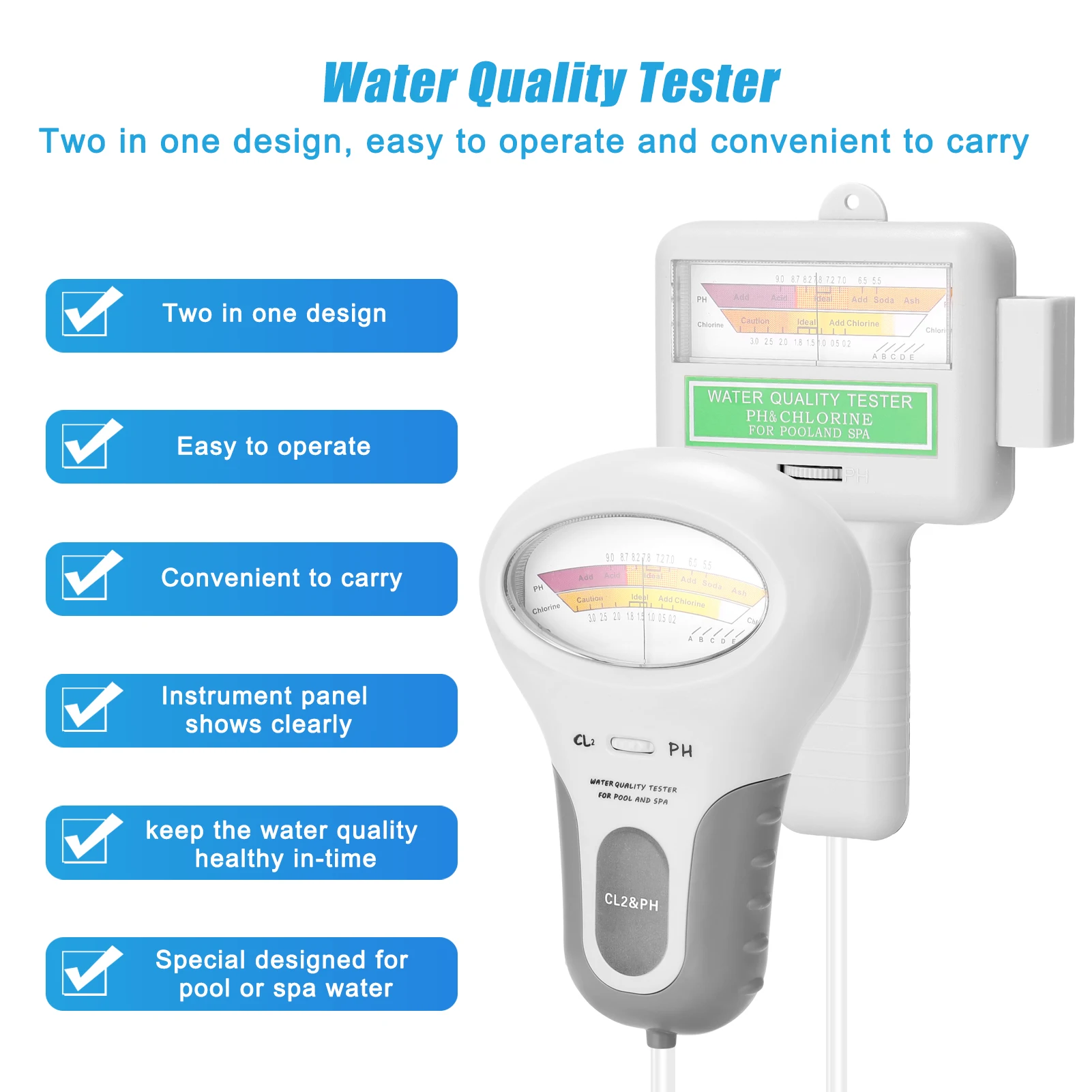 Sporting KKMOON 2 in 1 PH Chlorine Meter Tester Chlorine Water Quality Testing D - £41.76 GBP